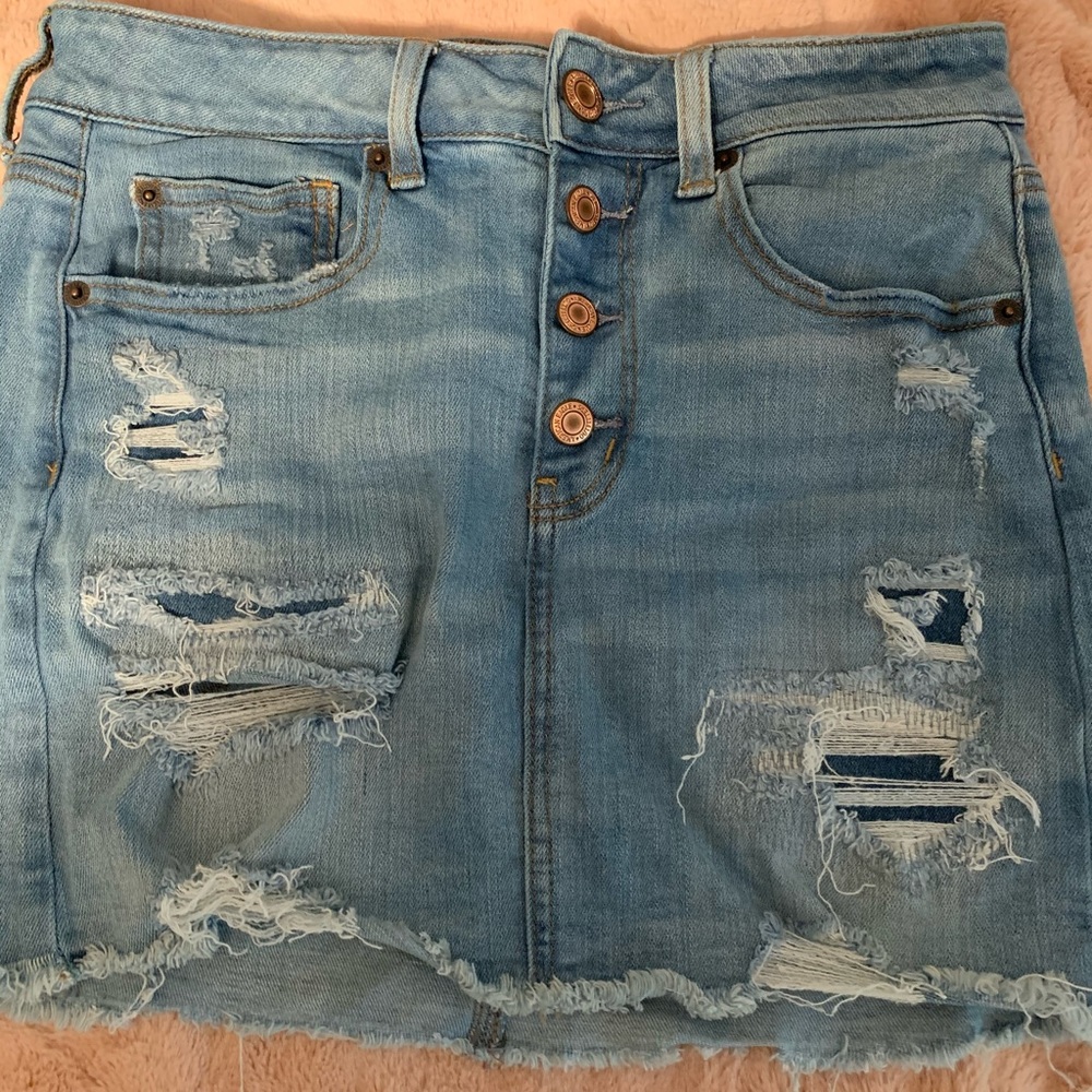 American Eagle Light Wash Distressed Jean Skirt